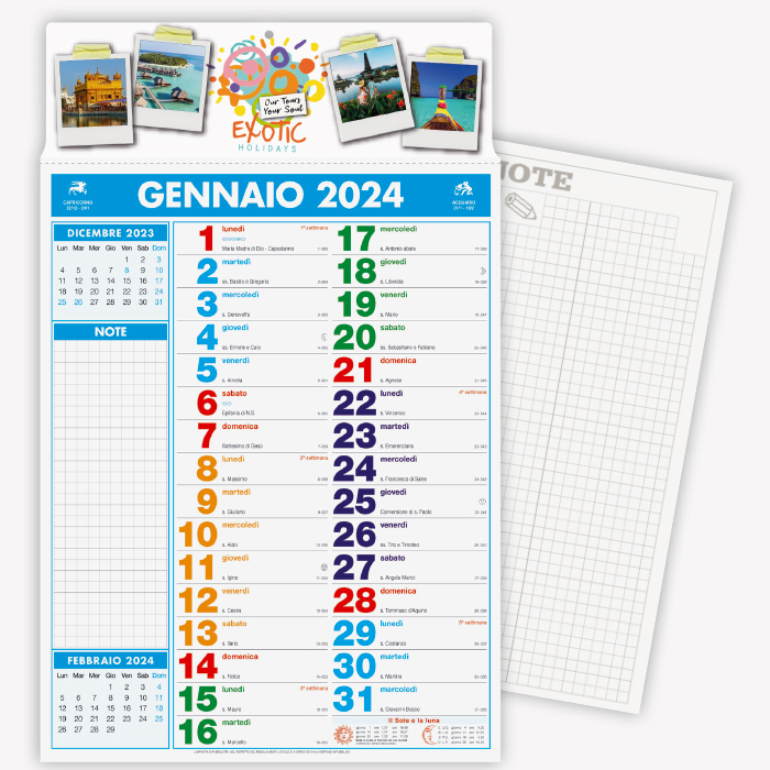 CALENDARIO 2024 DA MURO MENSILE, 12 FOGLI, SU CARTAPATINATA